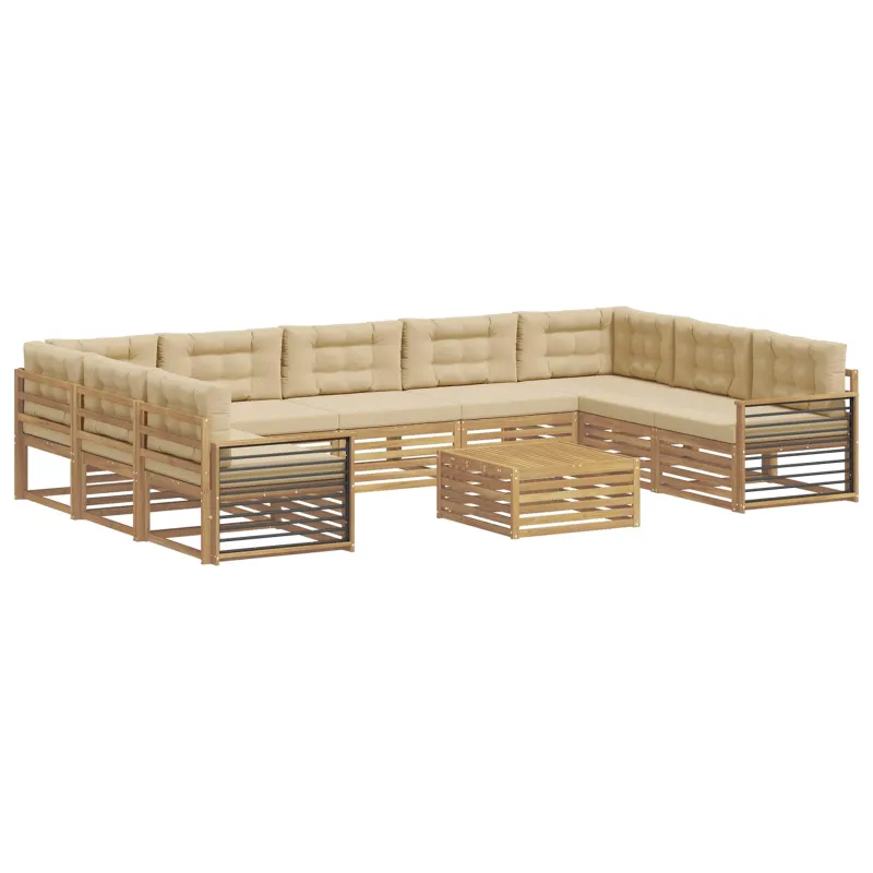 Lauko sofos komplektas su pagalve 10 pcs Balta ir kreminė