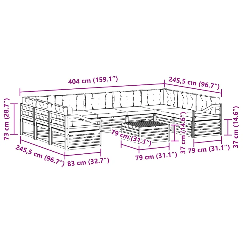 Lauko sofos komplektas 10 pcs Balta ir antracito Poliesteris