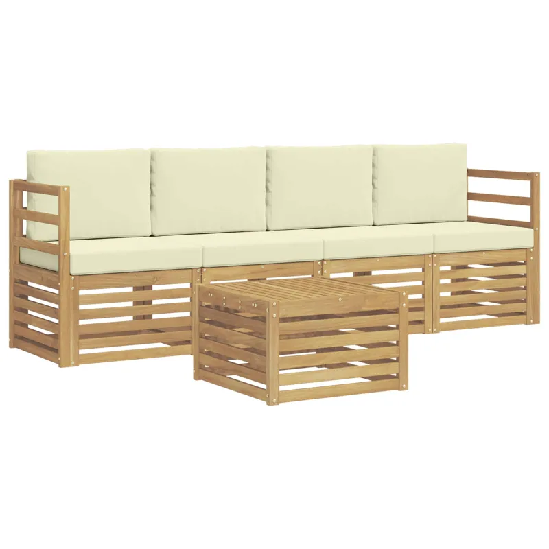 Lauko sofos komplektas 5 pcs Balta ir kreminė Poliesteris
