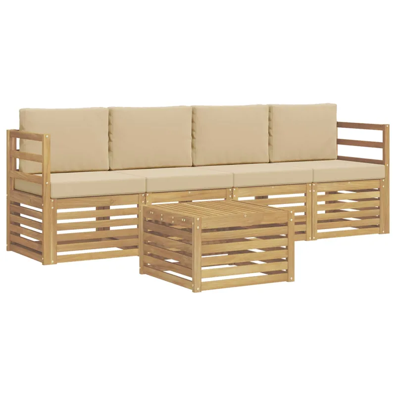 Lauko sofos komplektas 5 pcs Balta ir kreminė Poliesteris