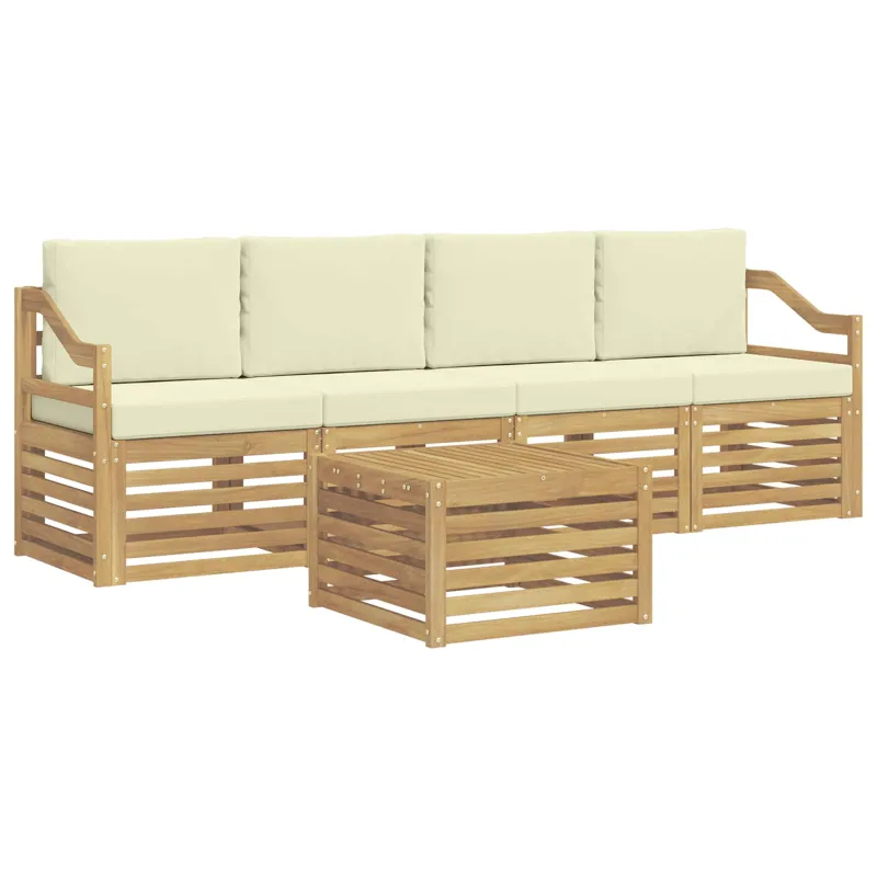 Lauko sofos komplektas 5 pcs Balta ir kreminė Poliesteris