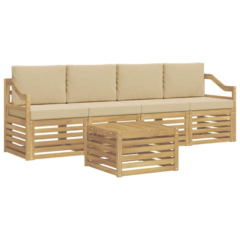 Lauko sofos komplektas 5 pcs Balta ir kreminė Poliesteris