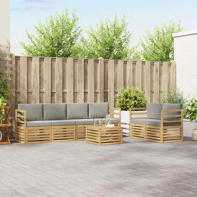 Lauko sofos komplektas su pagalve 7 pcs Balta ir šviesiai pilka