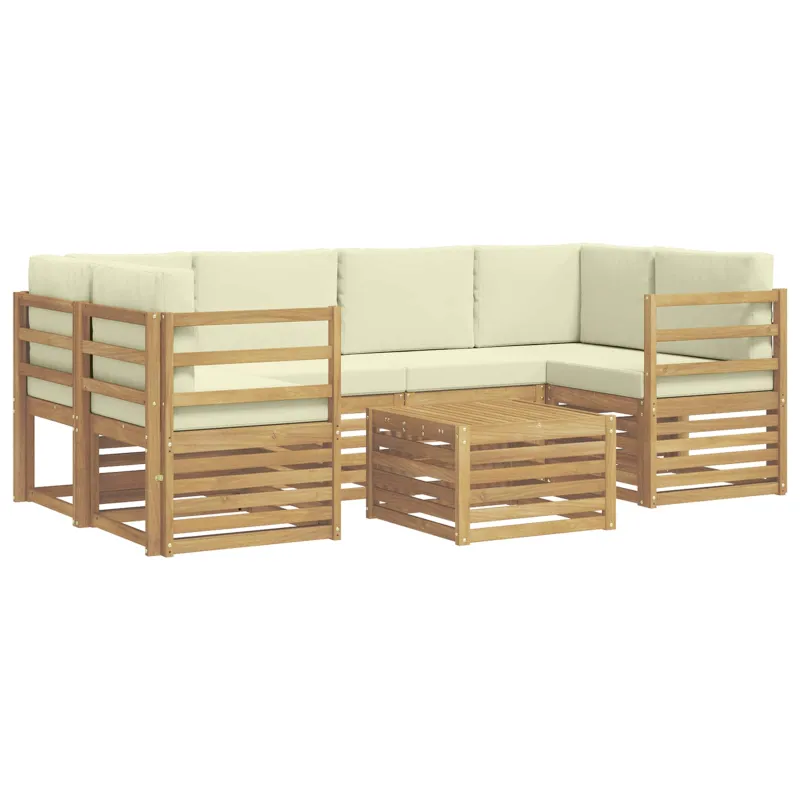Lauko sofos komplektas 7 pcs Balta ir kreminė Poliesteris