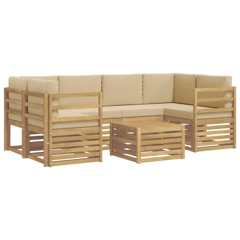 Lauko sofos komplektas 7 pcs Balta ir kreminė Poliesteris