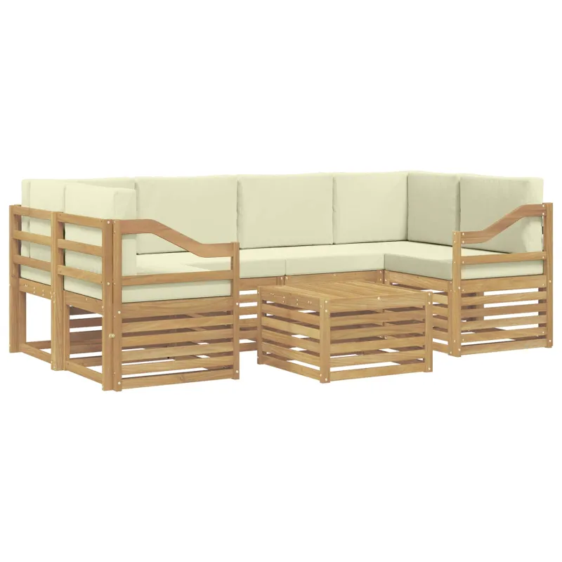 Lauko sofos komplektas 7 pcs Balta ir kreminė Poliesteris