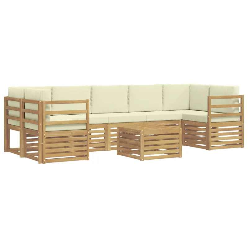Lauko sofos komplektas 8 pcs Balta ir kreminė Poliesteris