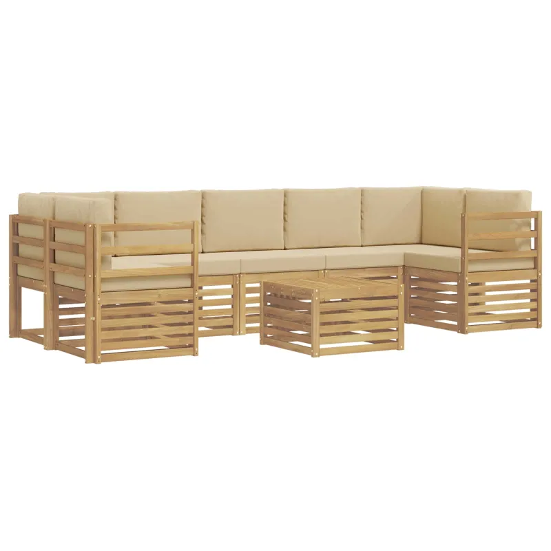 Lauko sofos komplektas 8 pcs Balta ir kreminė Poliesteris
