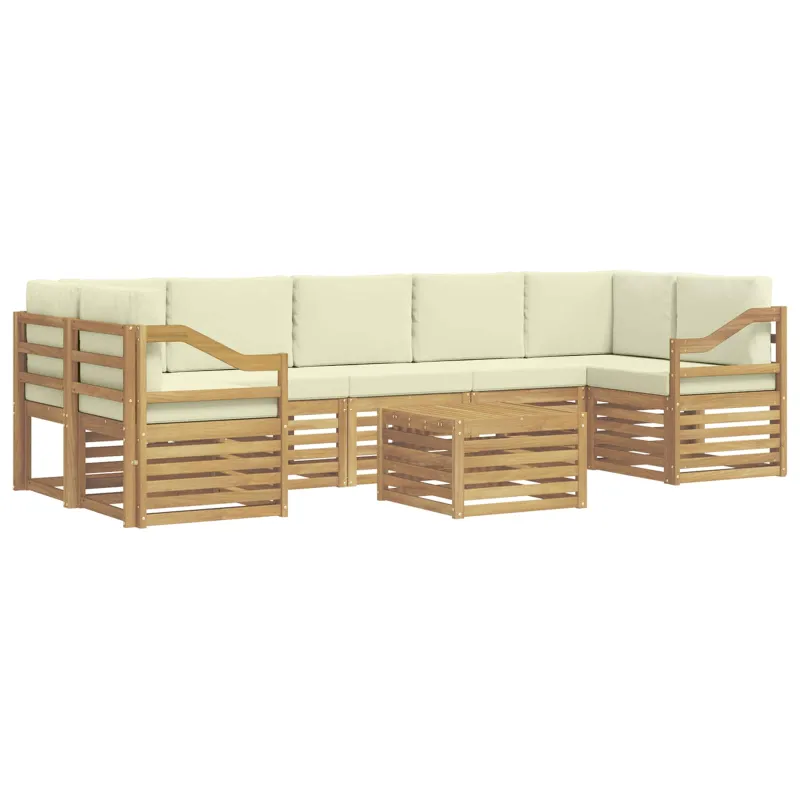 Lauko sofos komplektas 8 pcs Balta ir kreminė Poliesteris