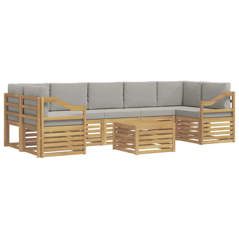 Lauko sofos komplektas su pagalve 8 pcs Balta ir šviesiai pilka