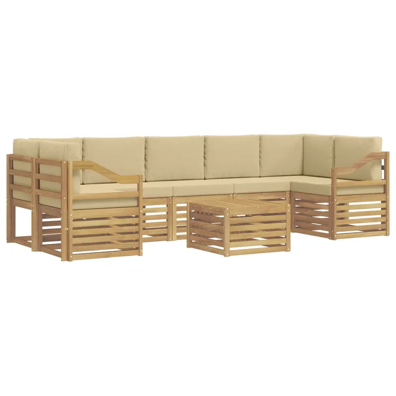 Lauko sofos komplektas 8 pcs Balta ir kreminė Poliesteris