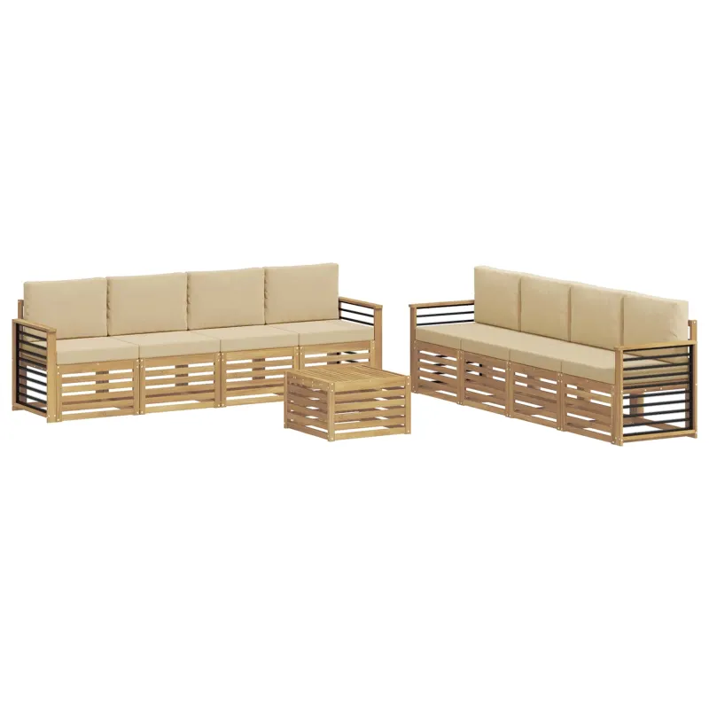 Sofų komplektai su pagalve 9 pcs Balta ir kreminė Poliesteris