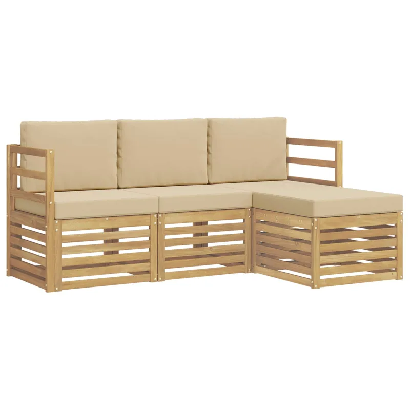 Lauko sofos komplektas 4 pcs Balta ir kreminė Poliesteris
