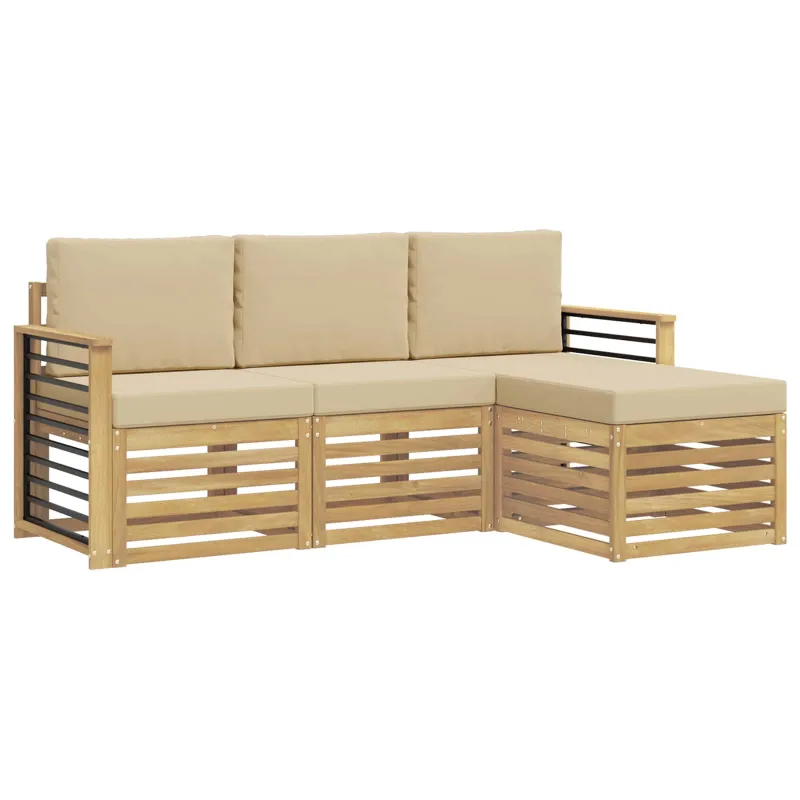 Lauko sofos komplektas 4 pcs Balta ir kreminė Poliesteris