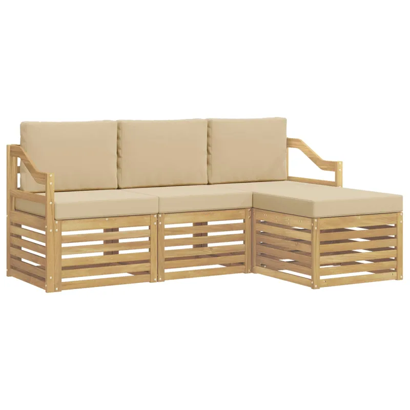 Lauko sofos komplektas 4 pcs Balta ir kreminė Poliesteris