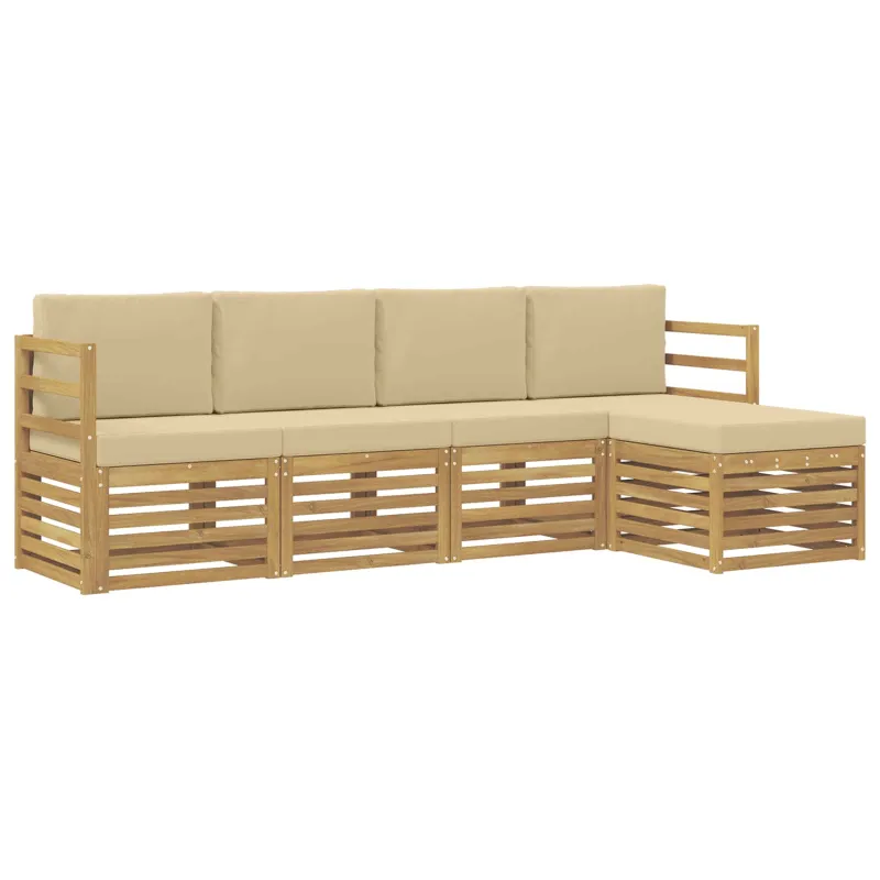 Lauko sofos komplektas 5 pcs Balta ir kreminė Poliesteris