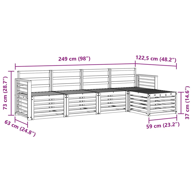 Lauko sofos komplektas 5 pcs Balta Kietos akacijos mediena