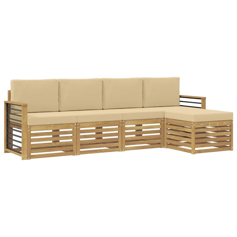 Lauko sofos komplektas 5 pcs Balta ir kreminė Poliesteris
