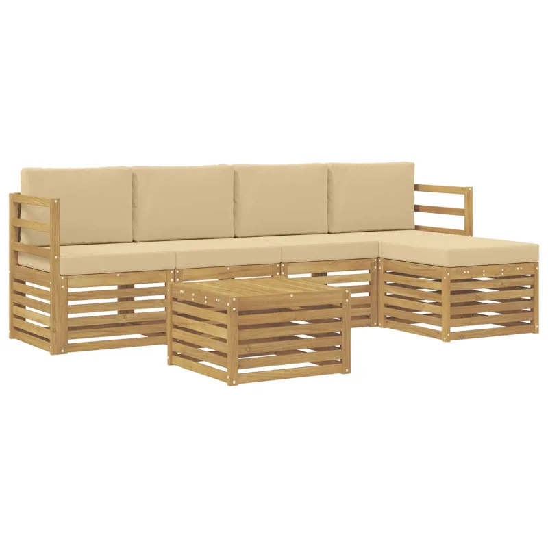Lauko sofos komplektas 6 pcs Balta ir kreminė Poliesteris