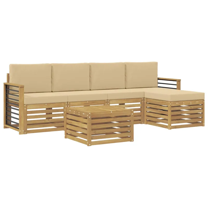 Lauko sofos komplektas 6 pcs Balta ir kreminė Poliesteris