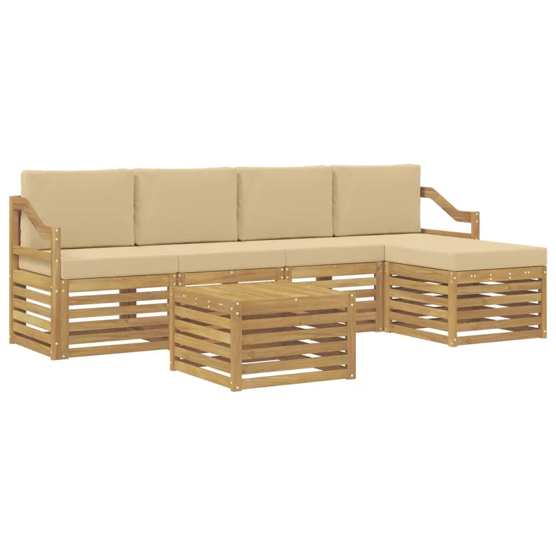 Lauko sofos komplektas 6 pcs Balta ir kreminė Poliesteris
