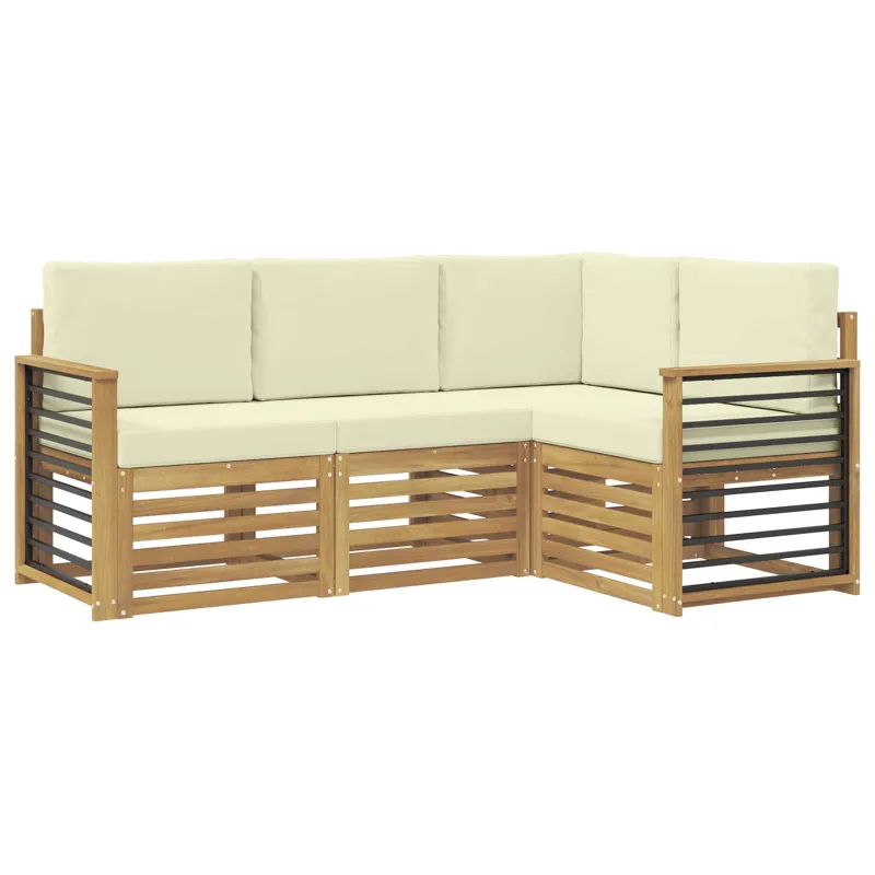 Sofų komplektai su pagalve 4 pcs Balta ir kreminė Poliesteris