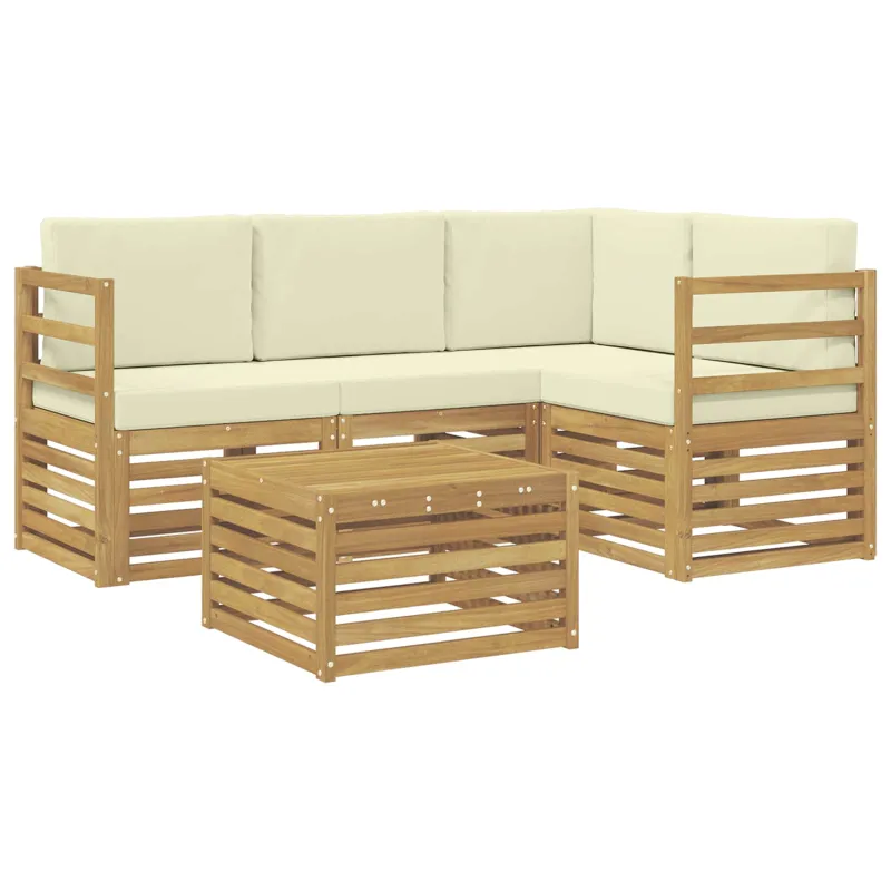 Lauko sofos komplektas 5 pcs Balta ir kreminė Poliesteris