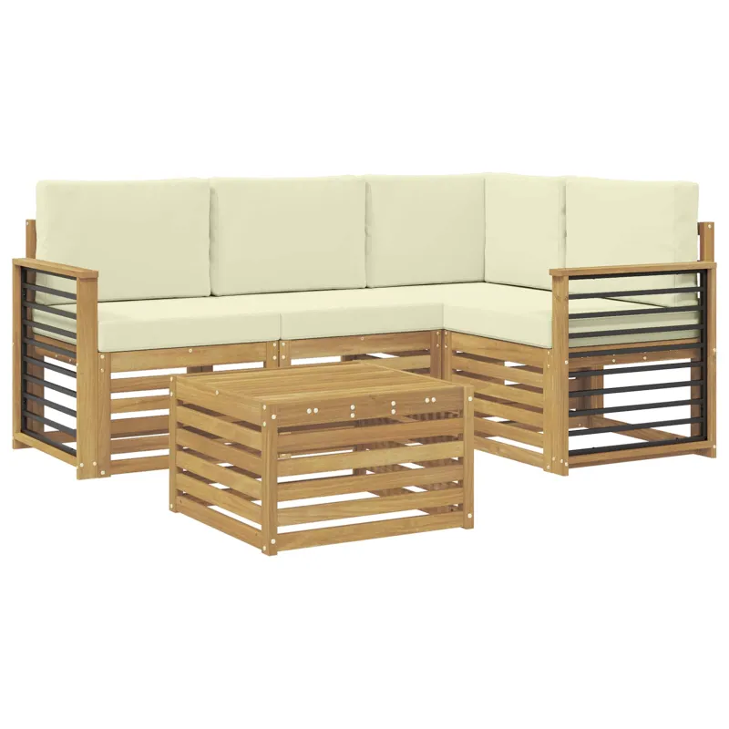 Lauko sofos komplektas 5 pcs Balta ir kreminė Poliesteris