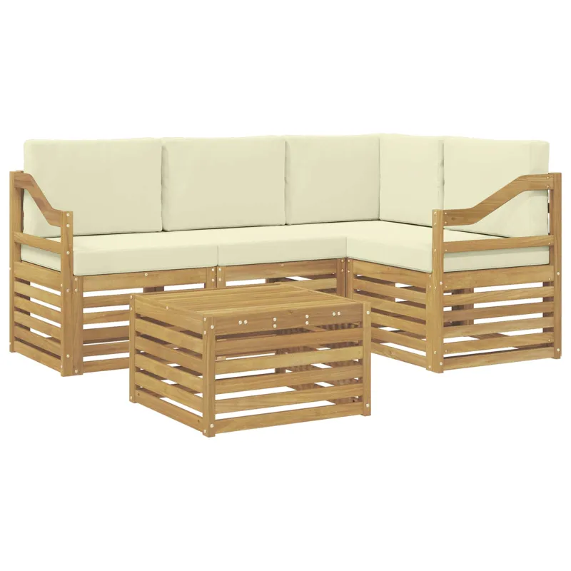 Lauko sofos komplektas 5 pcs Balta ir kreminė Poliesteris