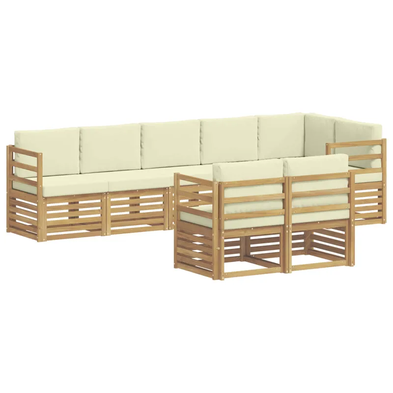 Sofų komplektai 8 pcs Balta ir kreminė Kietos akacijos mediena