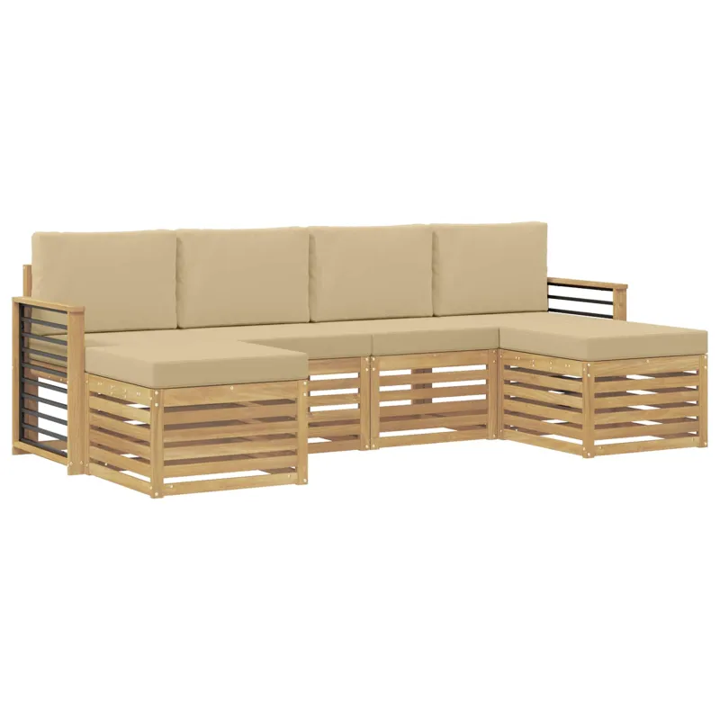 Sofų komplektai su pagalve 6 pcs Balta ir kreminė Poliesteris