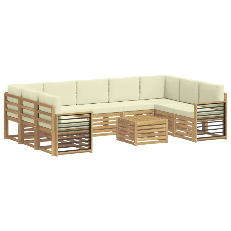 Sofų komplektai su pagalve 10 pcs Balta ir kreminė Poliesteris
