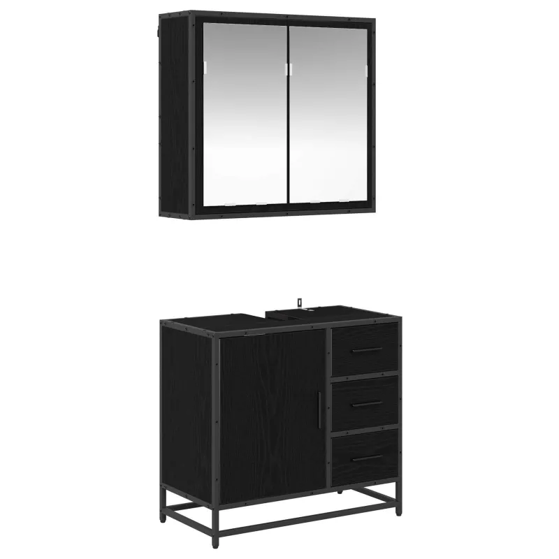 Vonios baldų rinkinys 2 pcs juoda ąžuolo Apdirbta mediena