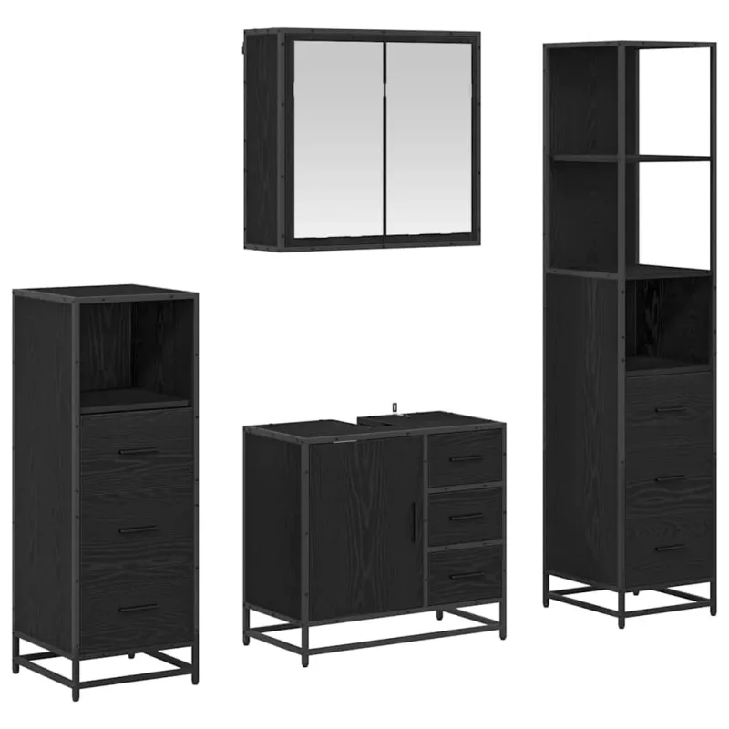 Vonios baldų rinkinys 4 pcs Juodas ąžuolas Apdirbta mediena