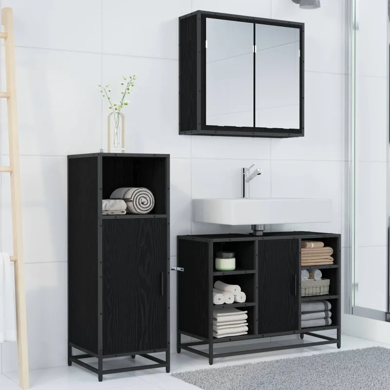 Vonios baldų rinkinys 3 pcs Juodas ąžuolas Apdirbta mediena