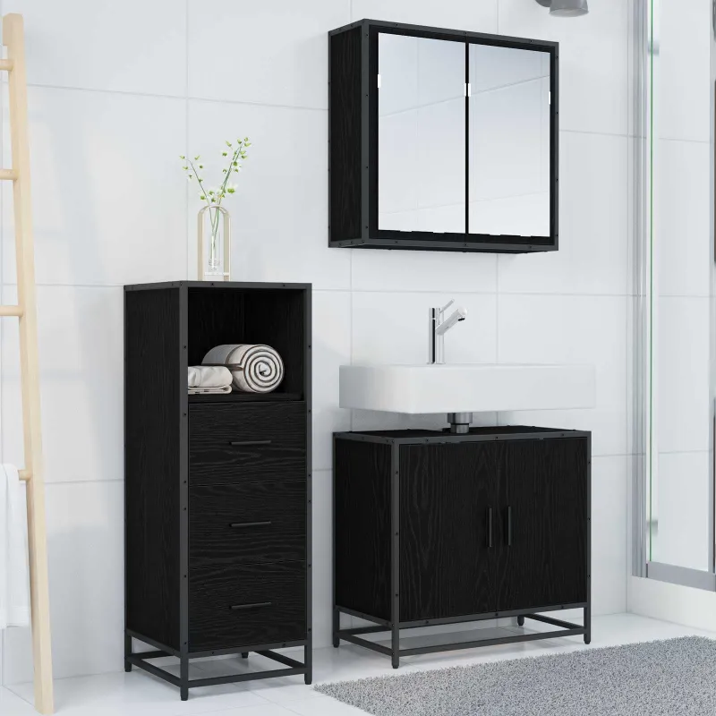 Vonios baldų rinkinys 3 pcs Juodas ąžuolas Apdirbta mediena