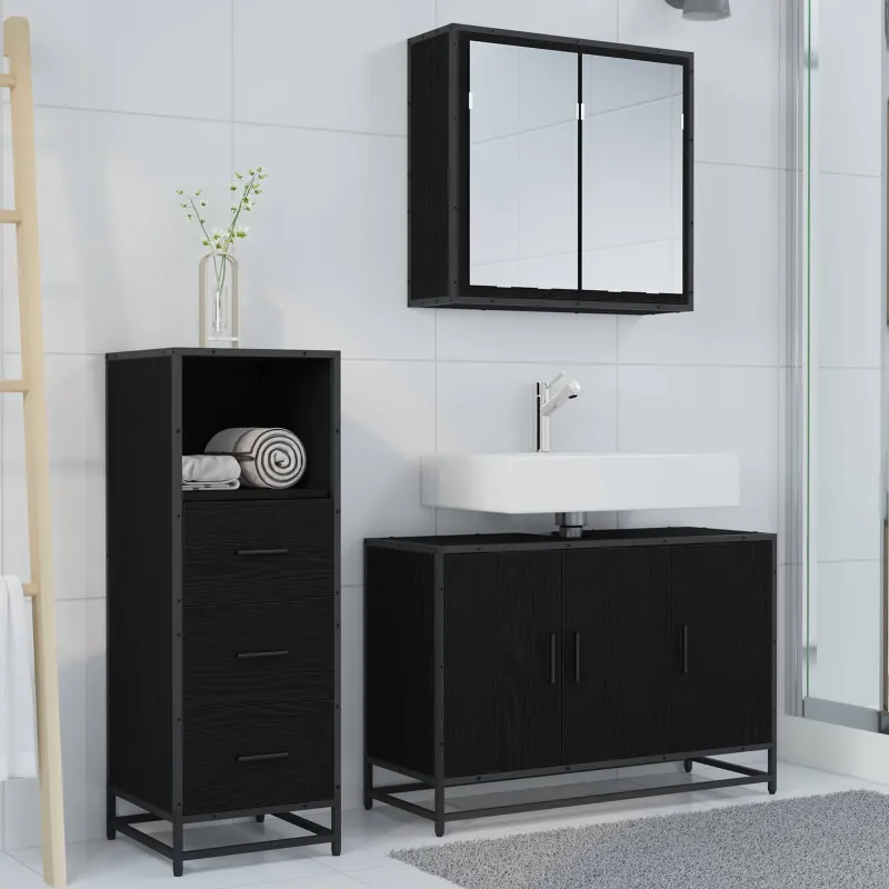 Vonios baldų rinkinys 3 pcs Juodas ąžuolas Apdirbta mediena