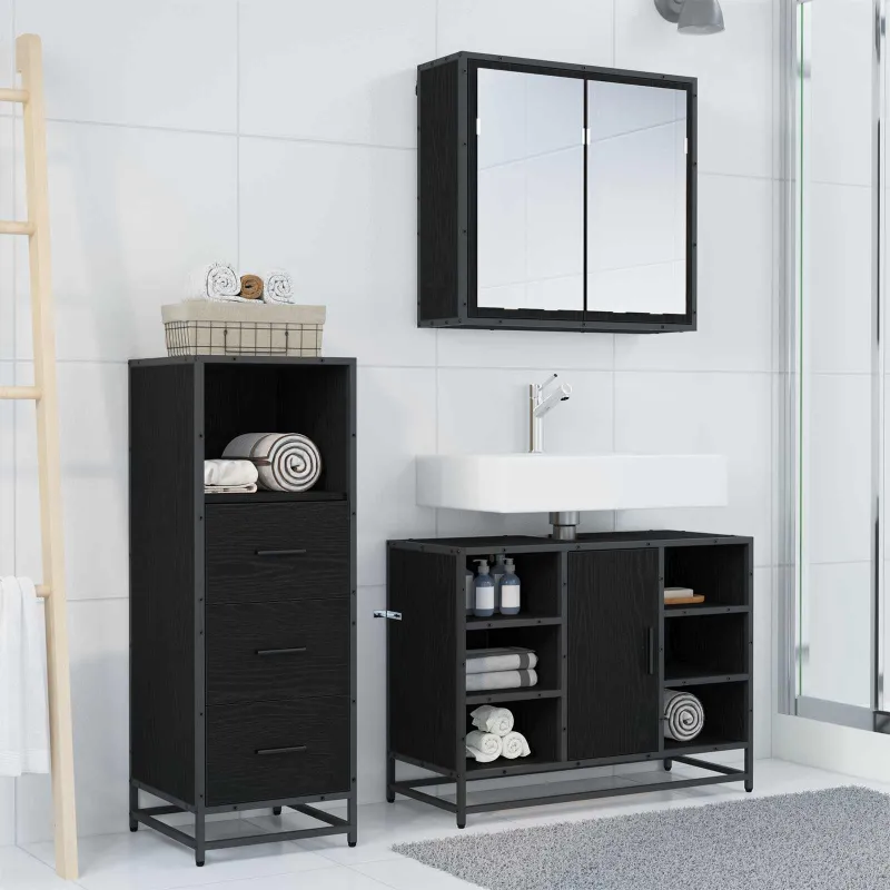Vonios baldų rinkinys 3 pcs Juodas ąžuolas Apdirbta mediena