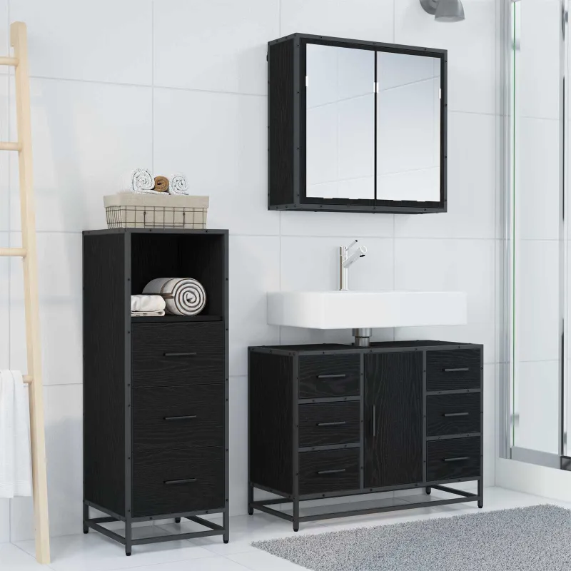 Vonios baldų rinkinys 3 pcs Juodas ąžuolas Apdirbta mediena