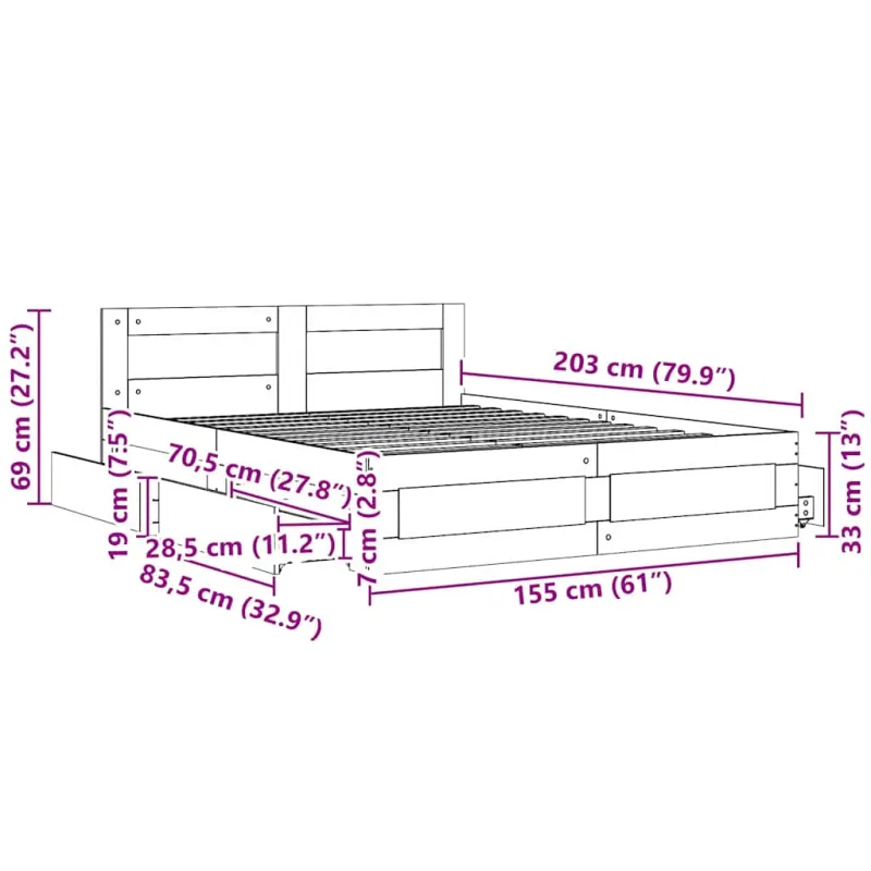 Lovos rėmas 2 pcs Sonoma 153 x 203 cm Apdirbta mediena