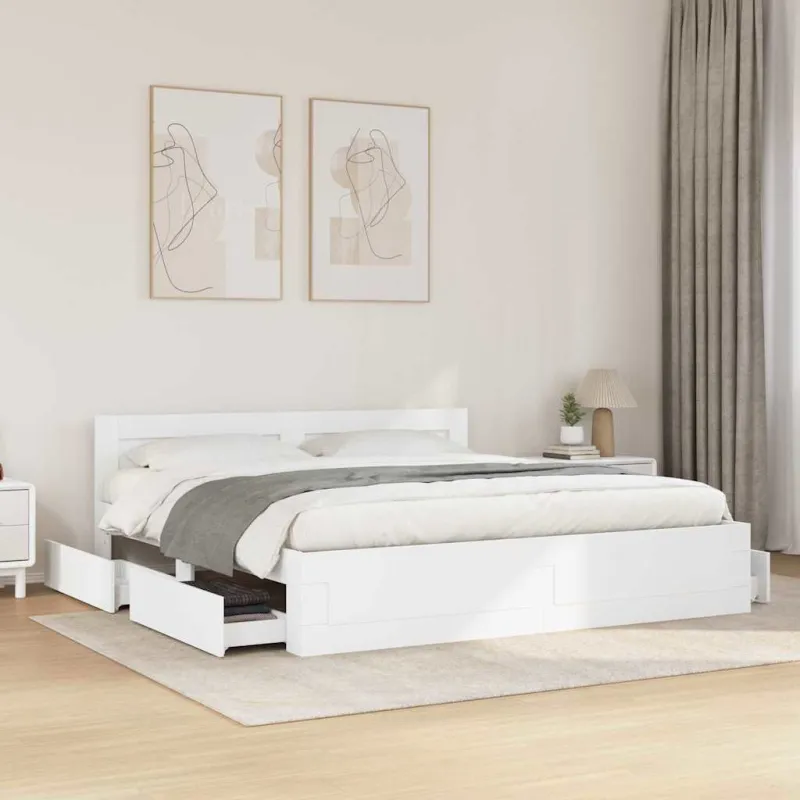 Lovos rėmas 2 pcs Baltas 193 x 203 cm Apdirbta mediena