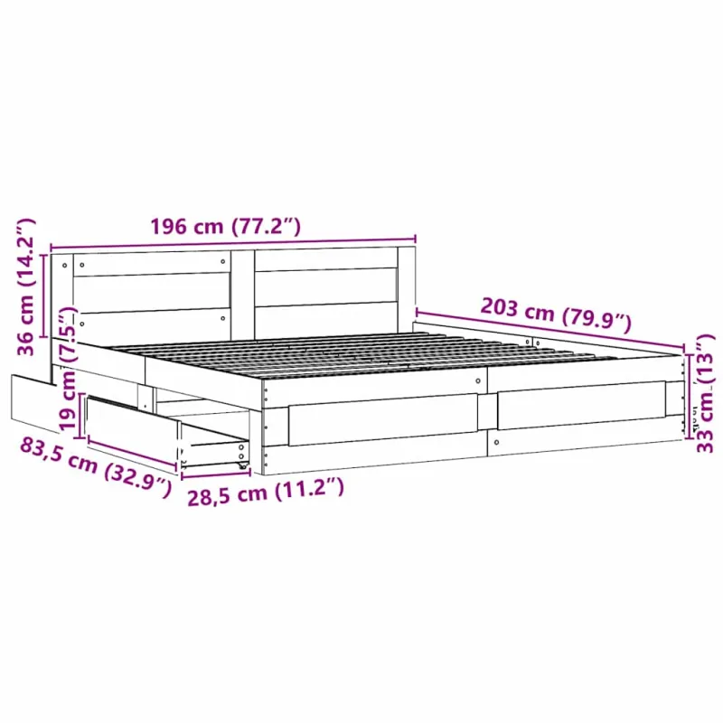 Lovos rėmas 2 pcs Baltas 193 x 203 cm Apdirbta mediena
