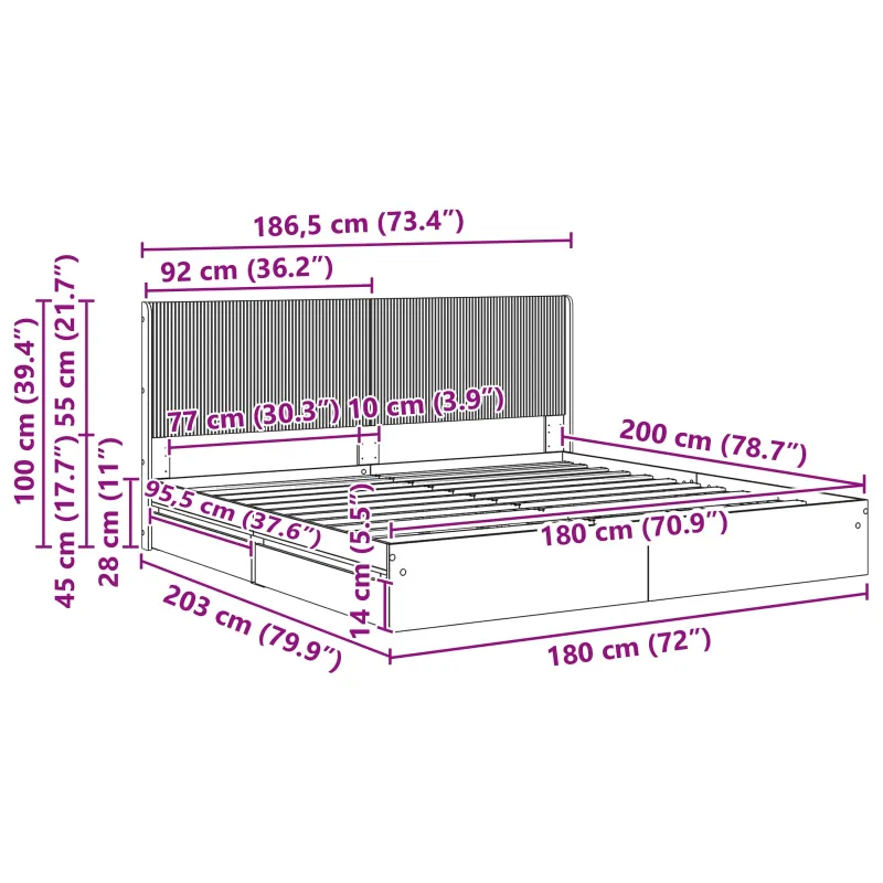 Lovos rėmas su saugojimu ir nugara Sonoma ąžuolas 180 x 200 cm