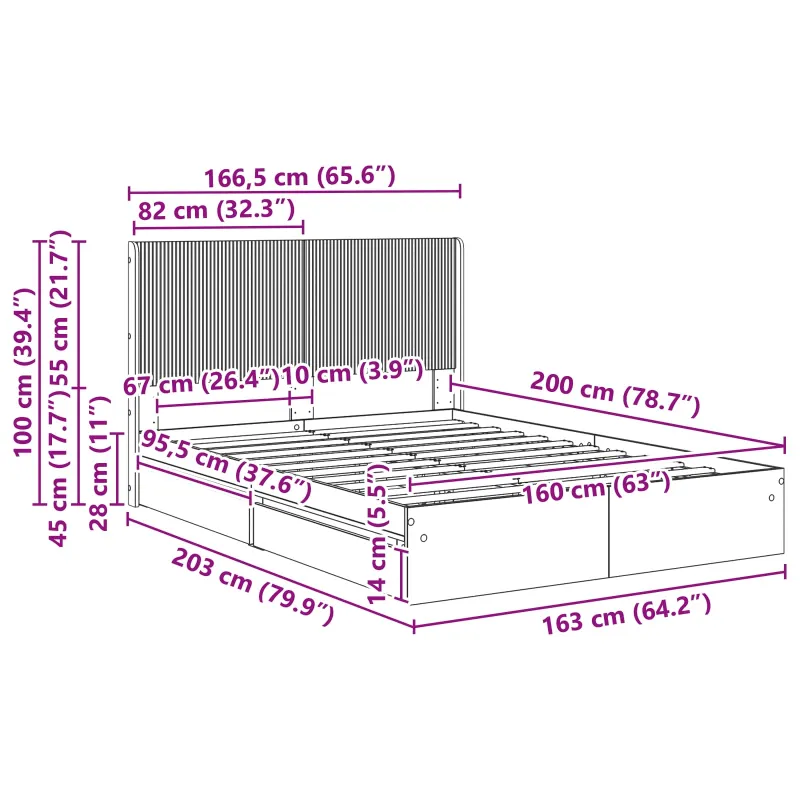 Lovos rėmas su saugojimu ir nugara Sonoma ąžuolas 160 x 200 cm