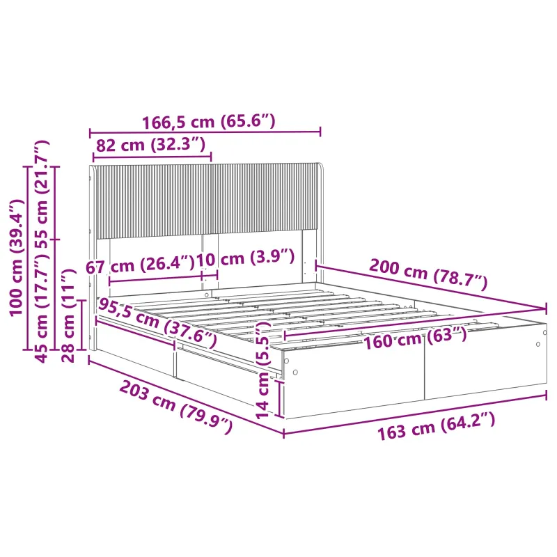 Lovos rėmas su saugojimu ir nugara Sonoma ąžuolas 160 x 200 cm