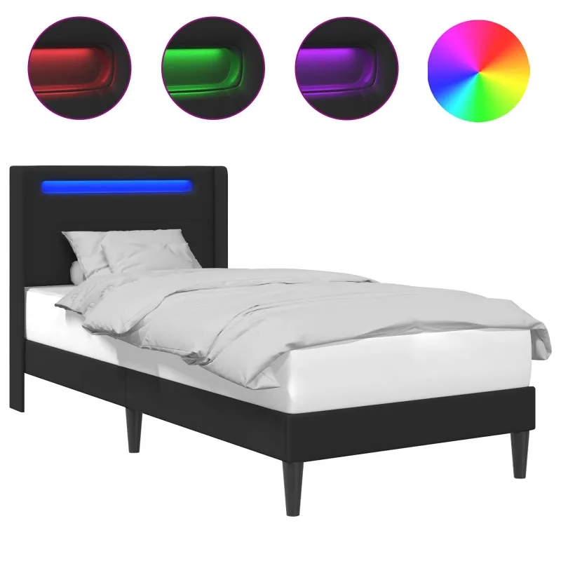 Lovos rėmas su LED juostelėmis Juoda 90 x 190 cm Dirbtinė oda