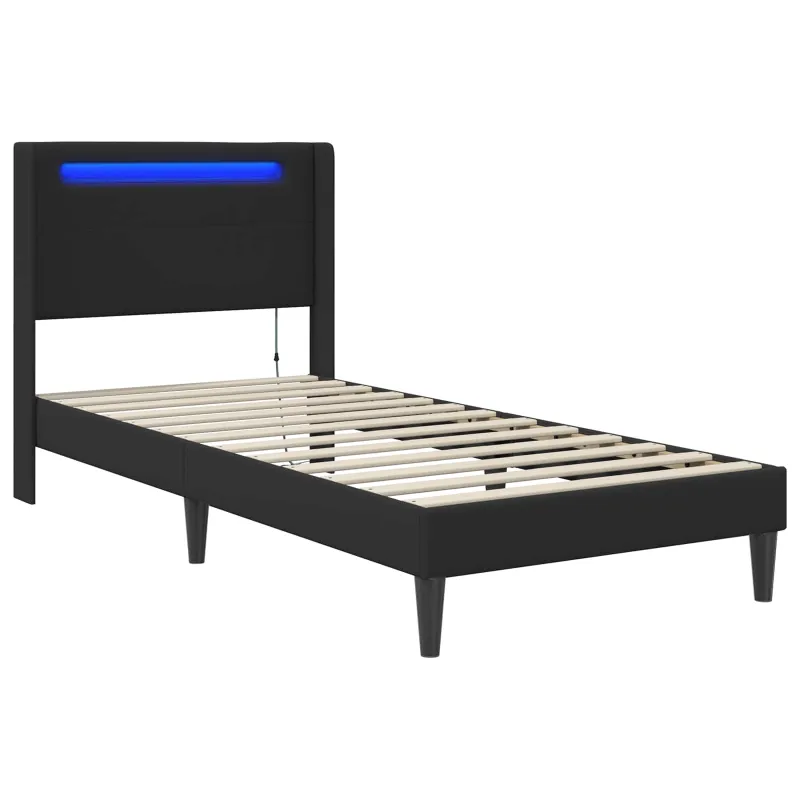 Lovos rėmas su LED juostelėmis Juoda 90 x 190 cm Dirbtinė oda