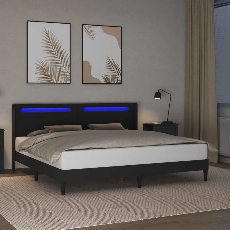 Lovos rėmas su LED juostelėmis Juoda 180 x 200 cm Dirbtinė oda