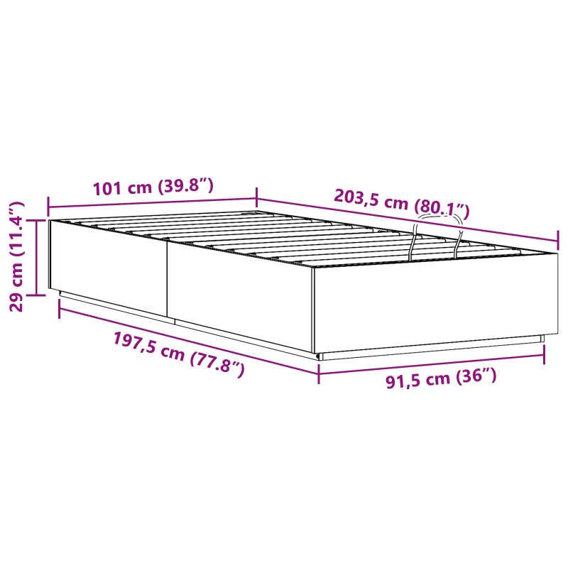Otomano lovos rėmas Baltas 100 x 200 cm Tvirtas pušies medis