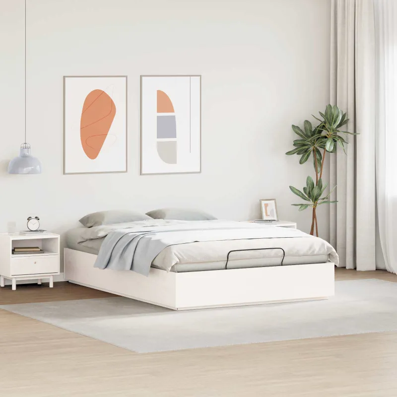 Otomano lovos rėmas Baltas 140 x 190 cm Tvirtas pušies medis